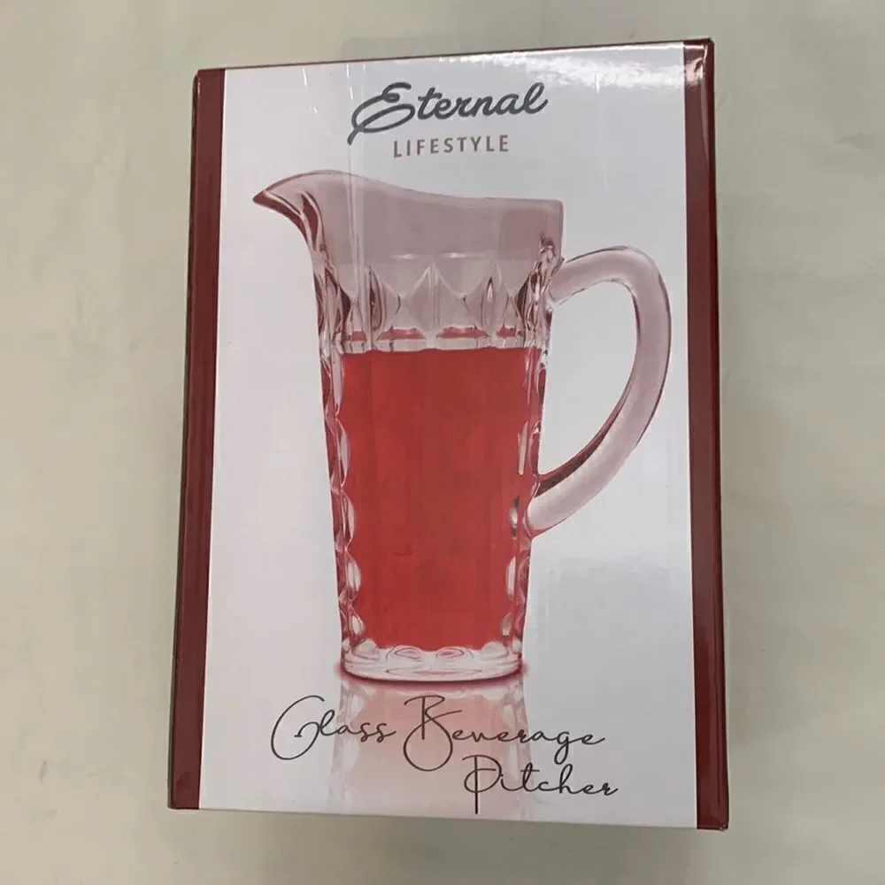 Eternal Lifestyle Clear Glass Beverage Pitcher 48 Ounces Durable Crystal New